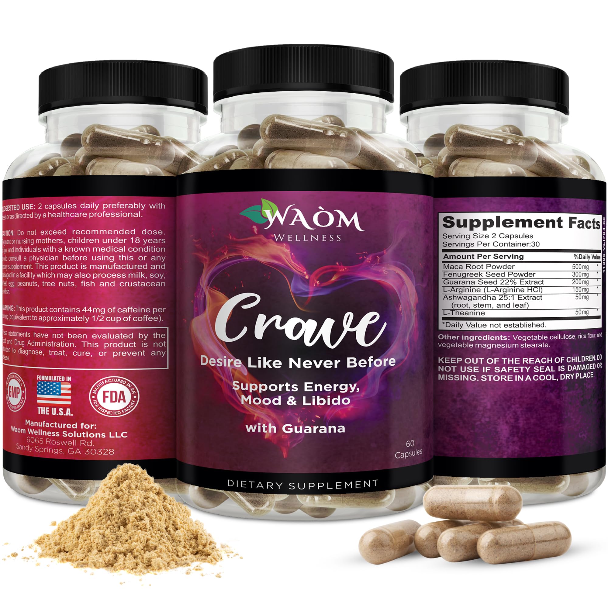 Waòm Wellness Natural Libido & Vitality Support supplement front view