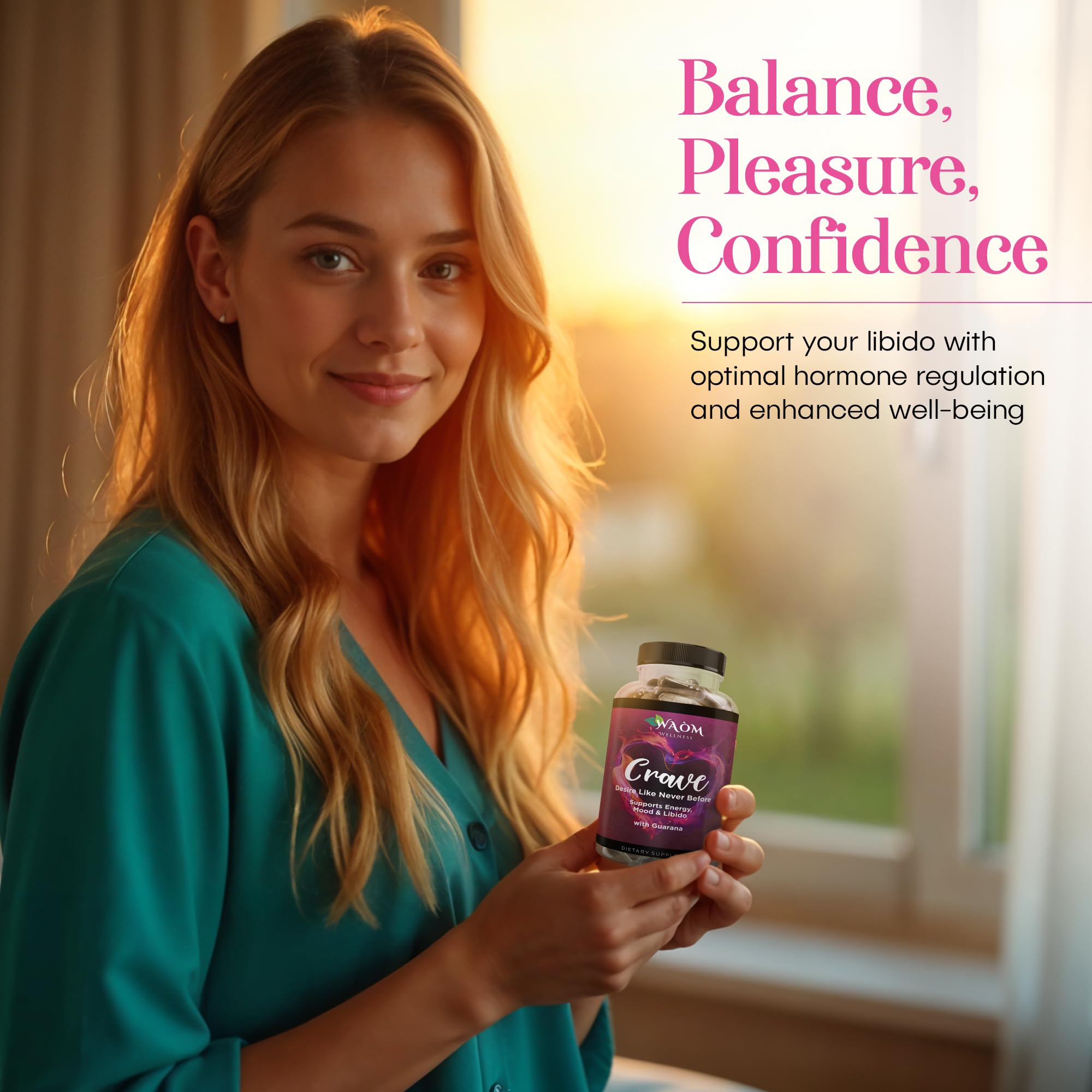 Waòm Wellness Natural Libido & Vitality Support supplement packaging