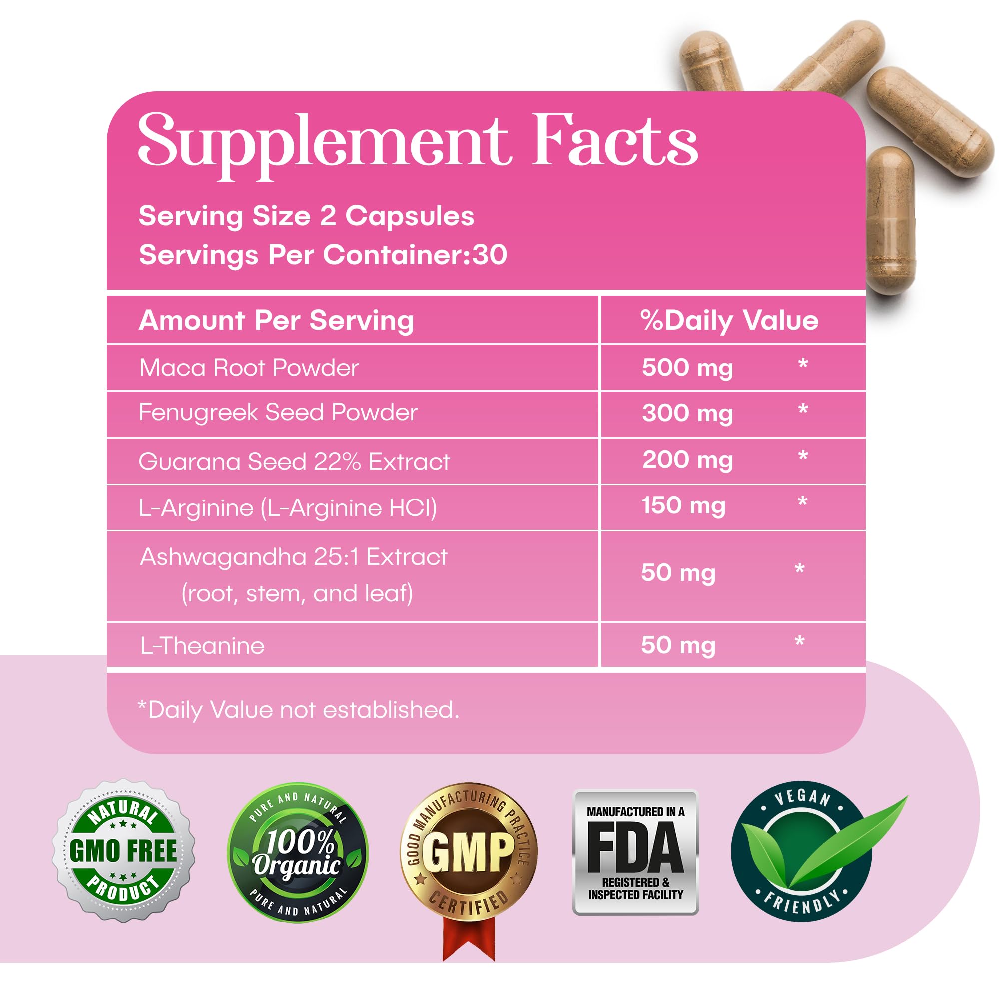 Waòm Wellness Natural Libido & Vitality Support supplement side view