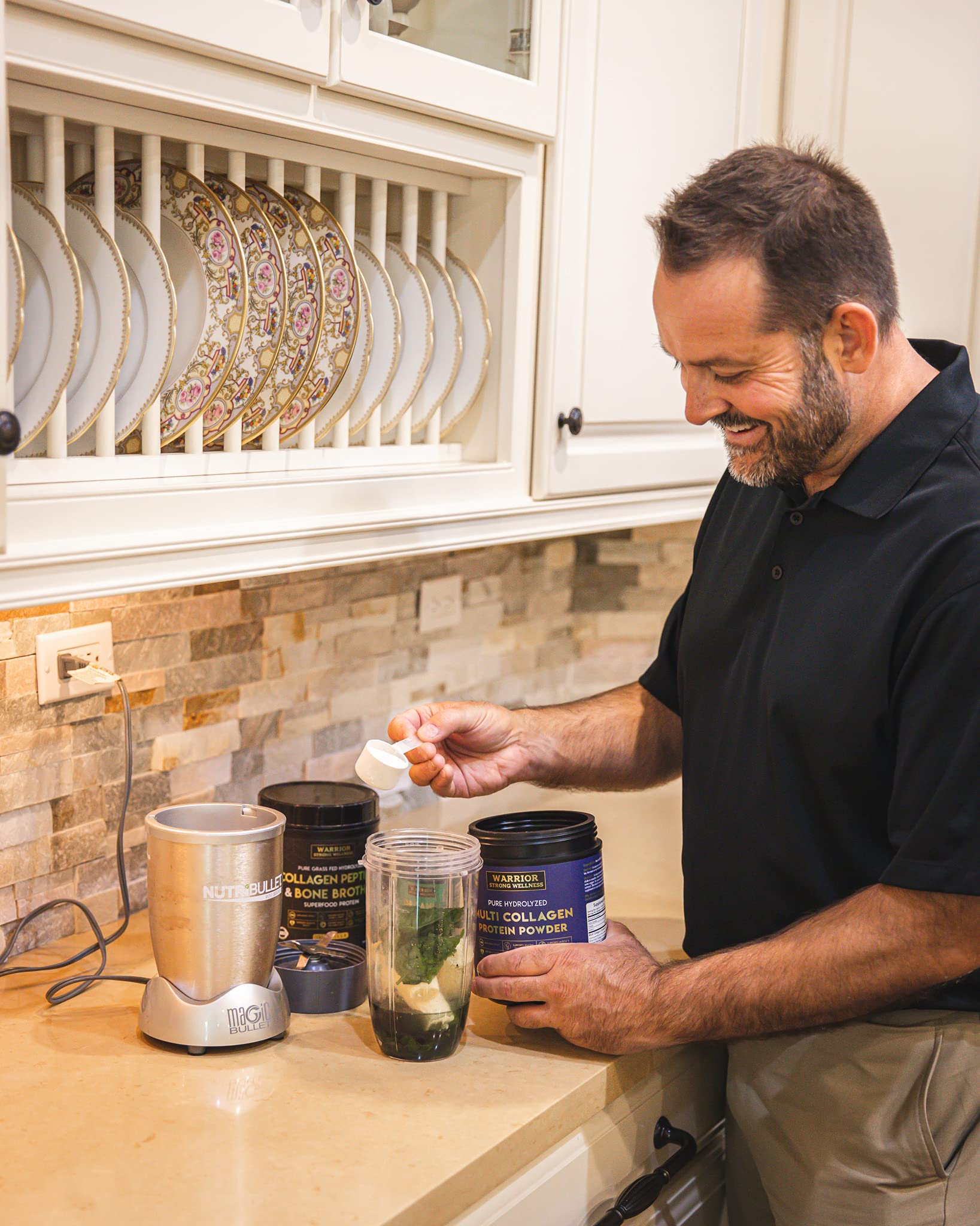 Warrior Strong Wellness Multi Collagen Peptides Powder in a kitchen setting