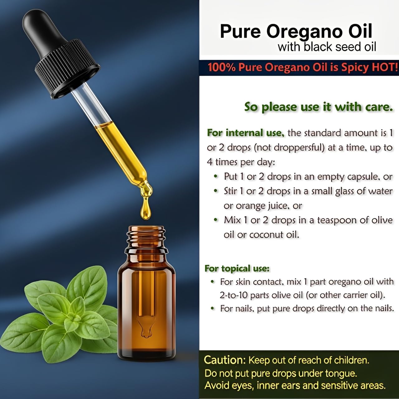 Wave Drops Oregano Oil 32g dropper in use