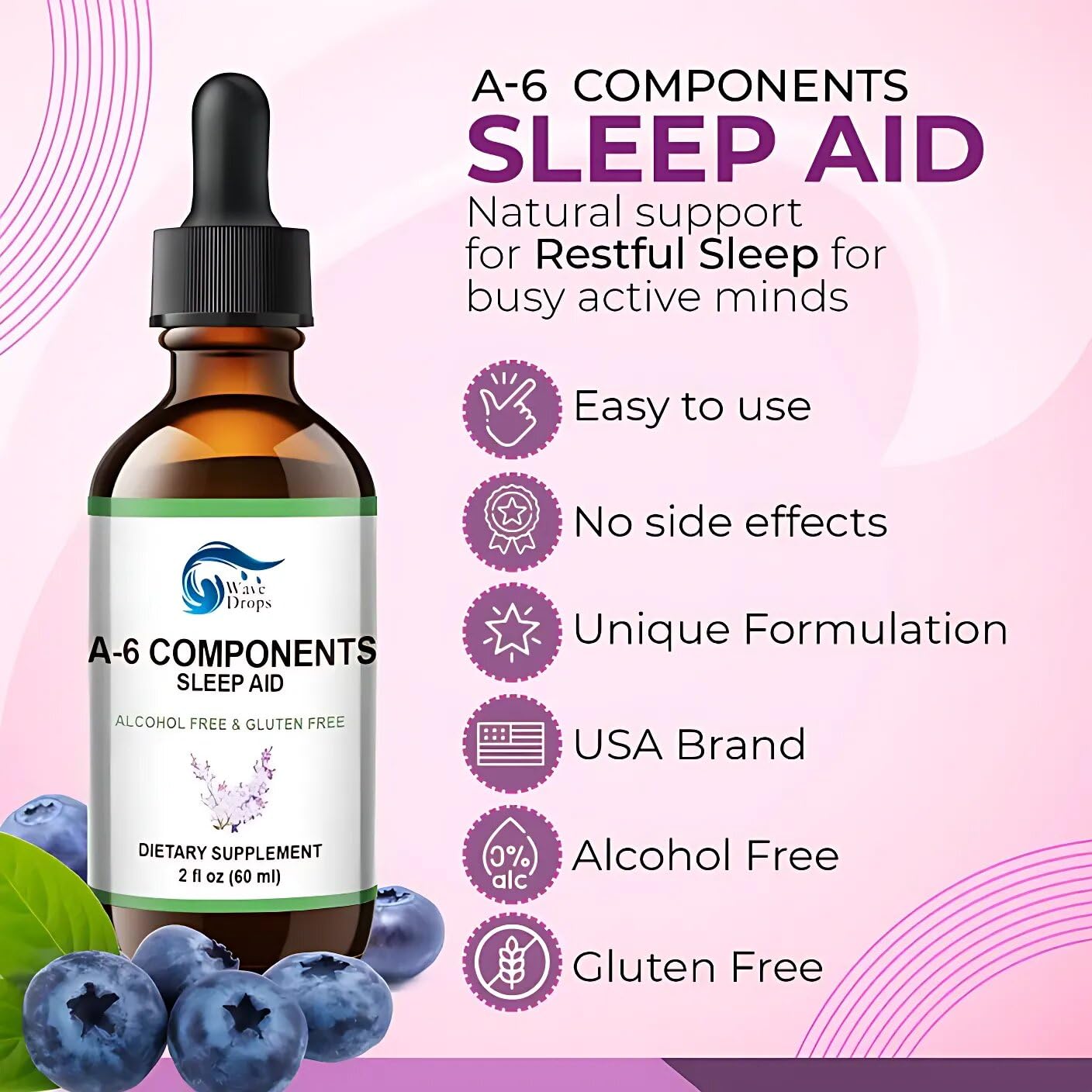 Wave Drops Sleep Supplement Liquid 150g on a wooden table