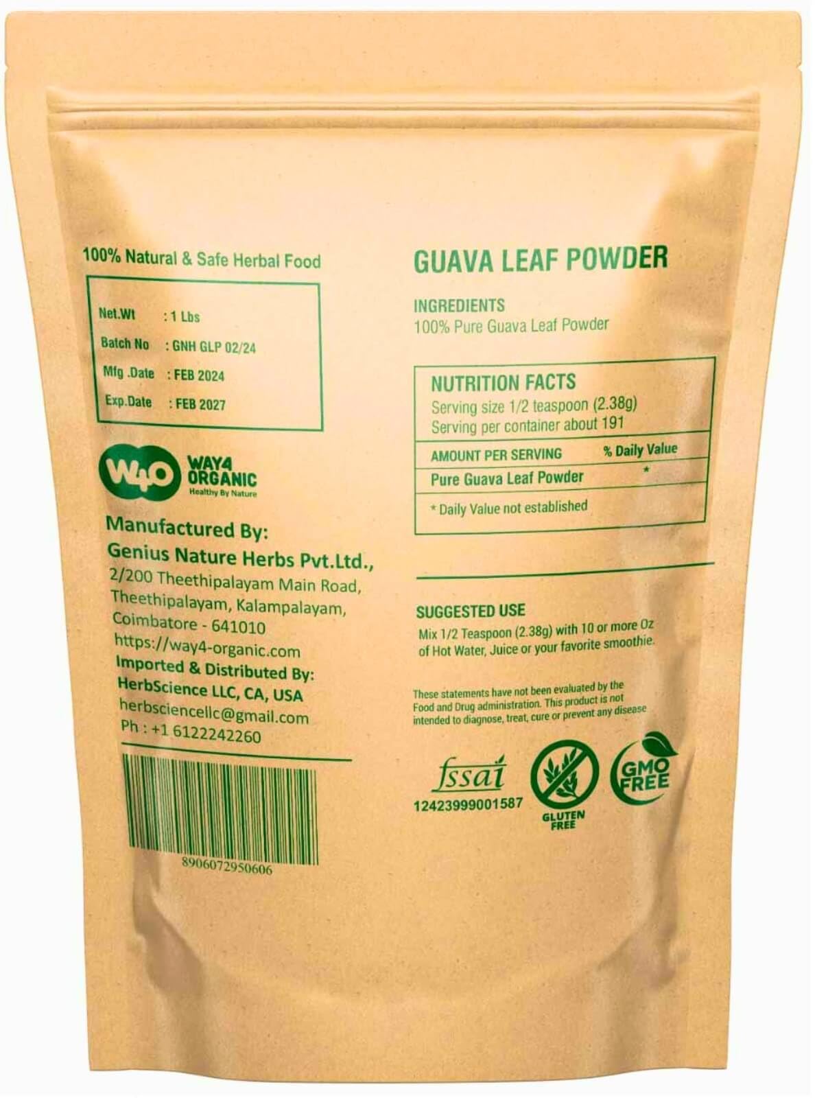WAY 4 ORGANIC W4O Guava Leaf Powder packaging