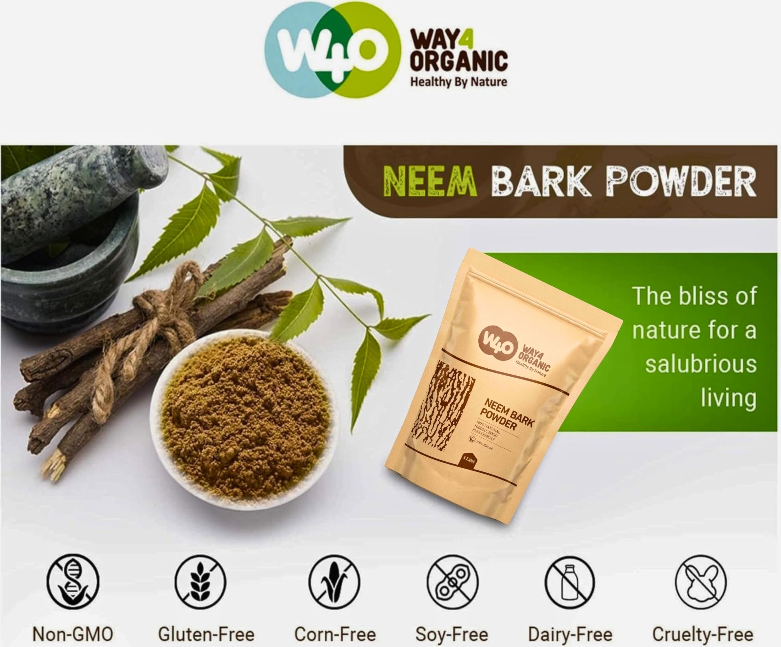 WAY 4 ORGANIC W4O Neem Bark Powder with homemade toothpaste