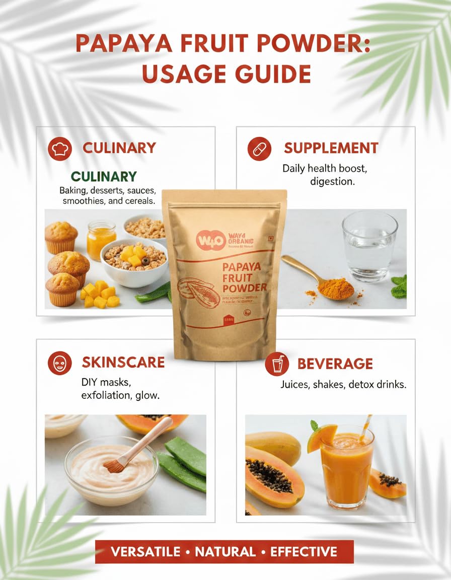 WAY 4 ORGANIC W4O Papaya Whole Fruit Powder with ingredients