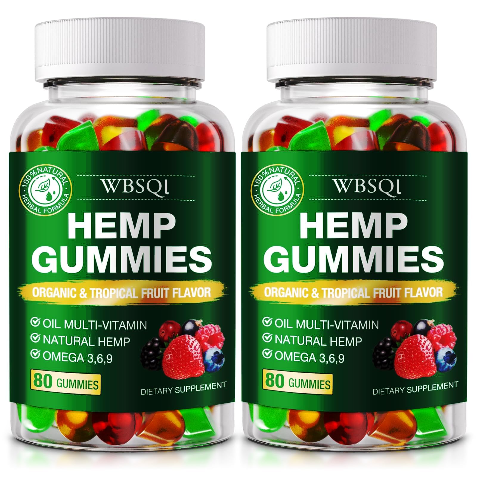 WBSQL Organic Hemp Gummies front view, 400g packaging