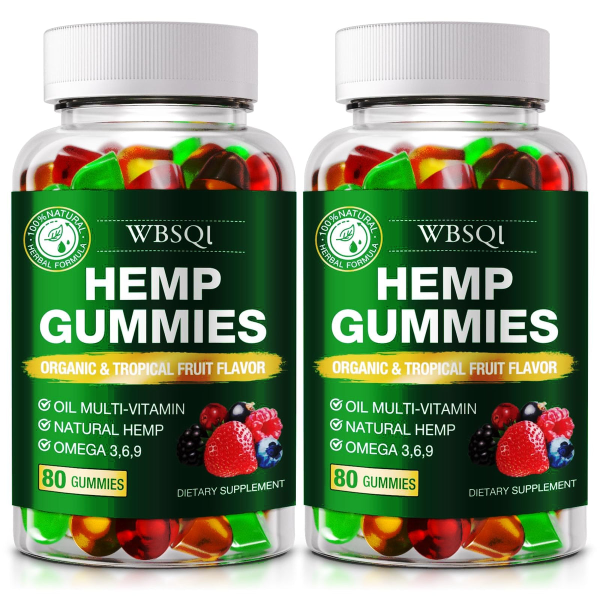 WBSQL Organic Hemp Gummies front view, 400g packaging
