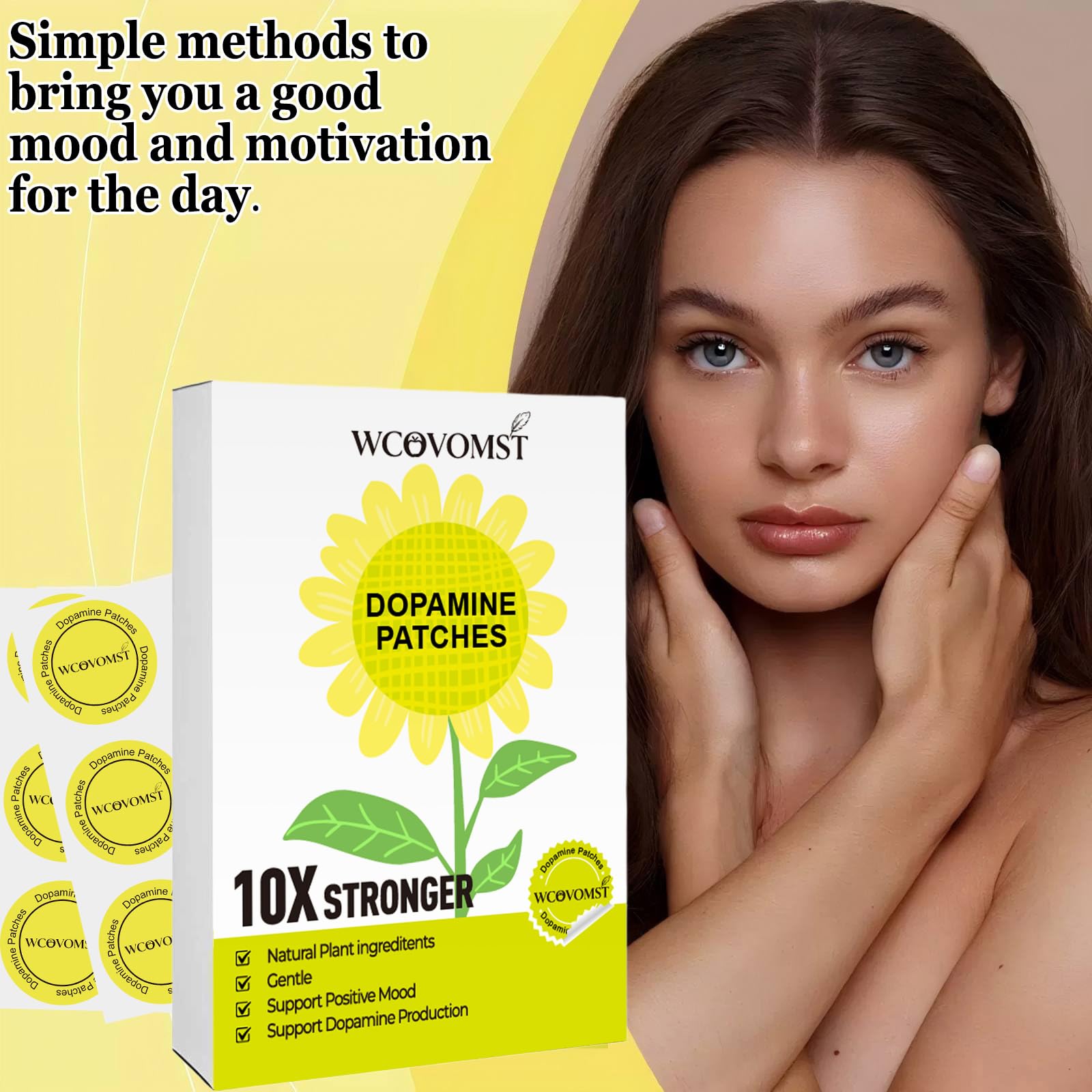 WCOVOMST Dopamine Patches with dimensions on table
