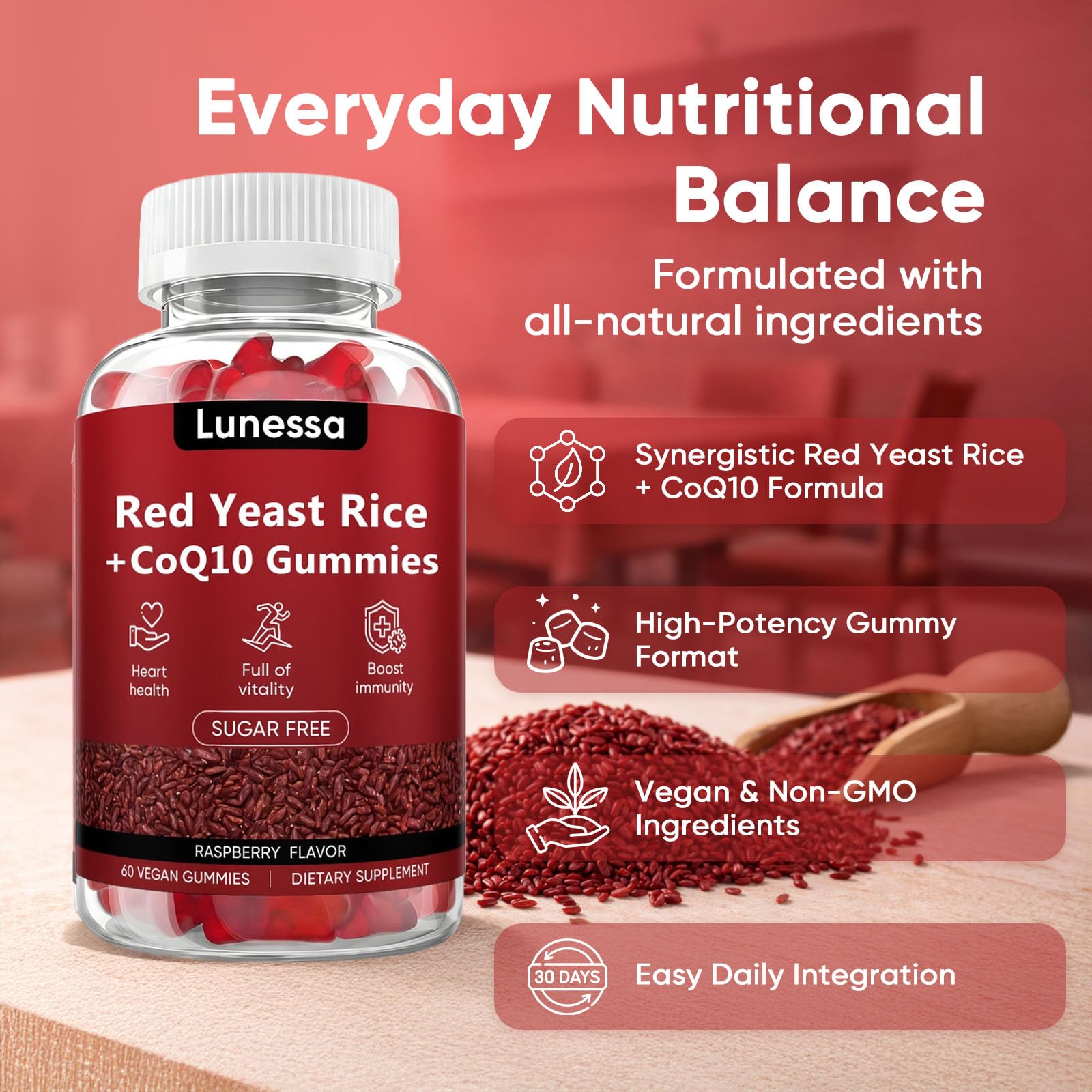 WDVNEX Red Yeast Rice Gummies with nutritional information