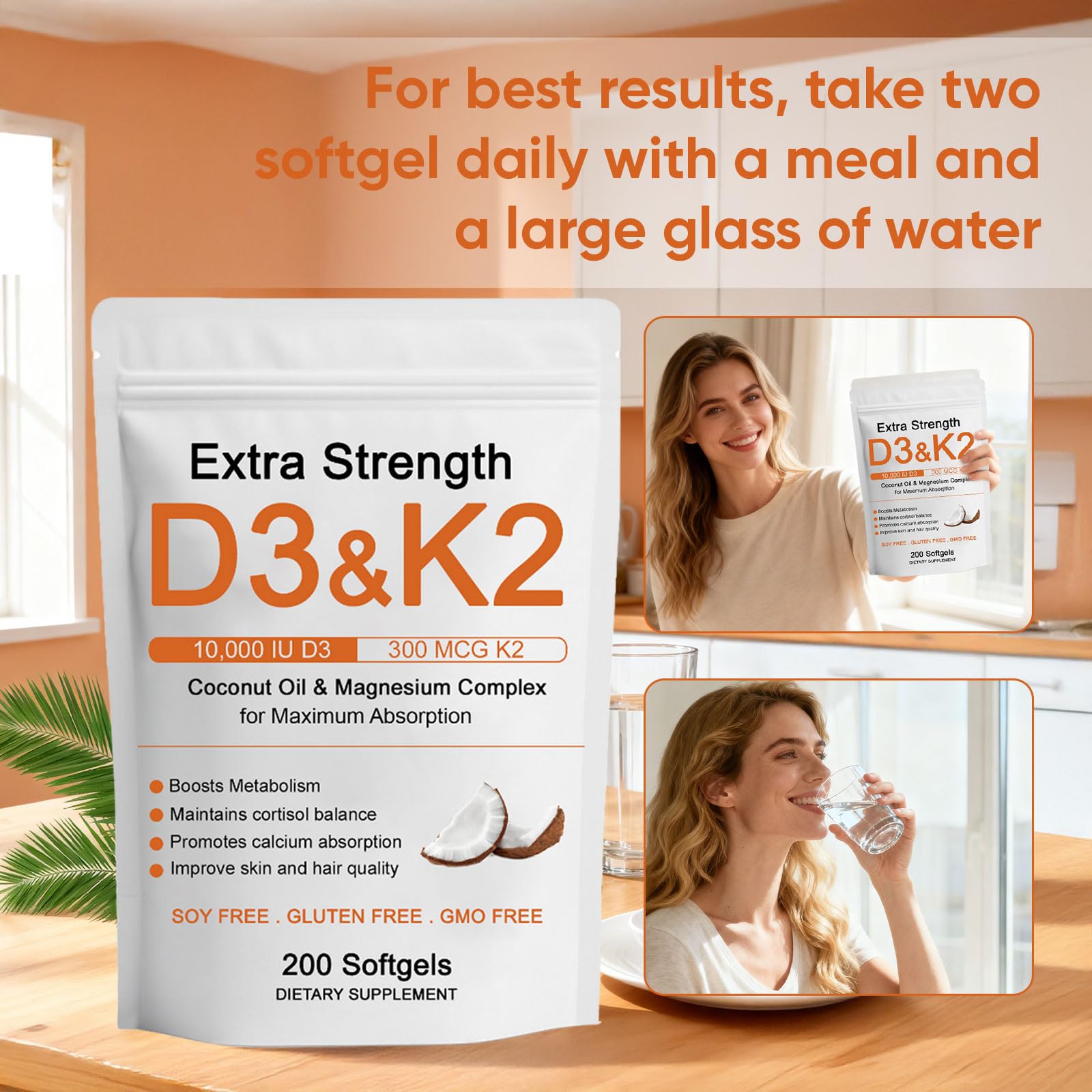 WDVNEX Vitamin D3 K2 Magnesium Softgels on a table