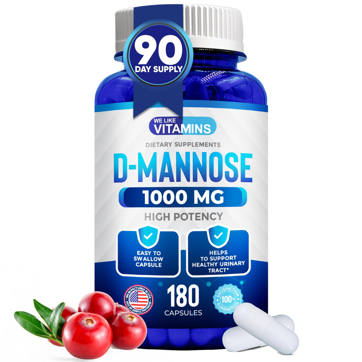 We Like Vitamins D-Mannose 1000mg 180 Capsules front view