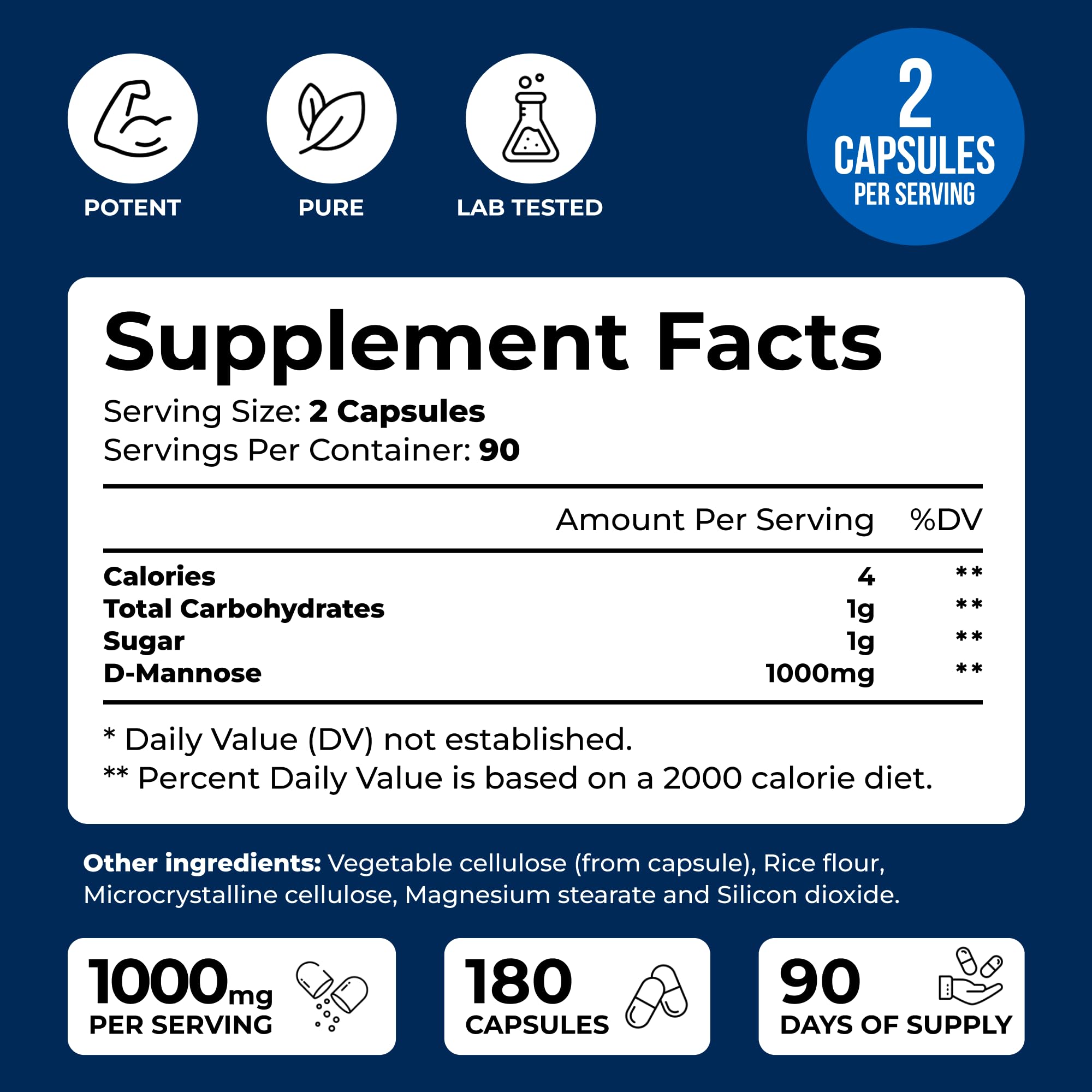 We Like Vitamins D-Mannose 1000mg bottle with 180 capsules