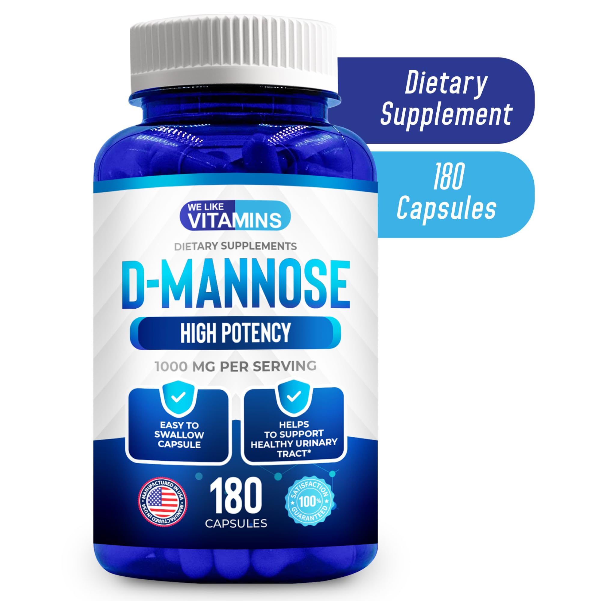 We Like Vitamins D-Mannose 1000mg capsules with measuring scoop