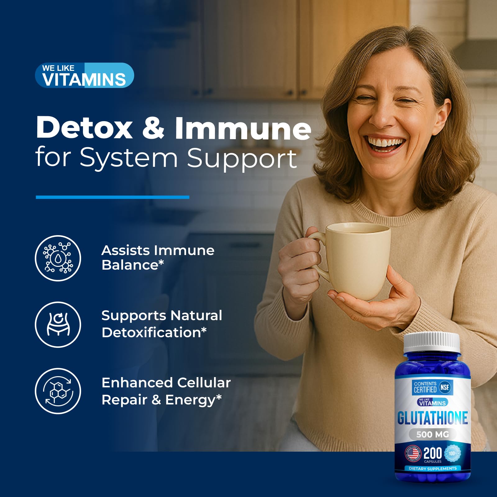 We Like Vitamins Extra Strength Glutathione capsules in hand