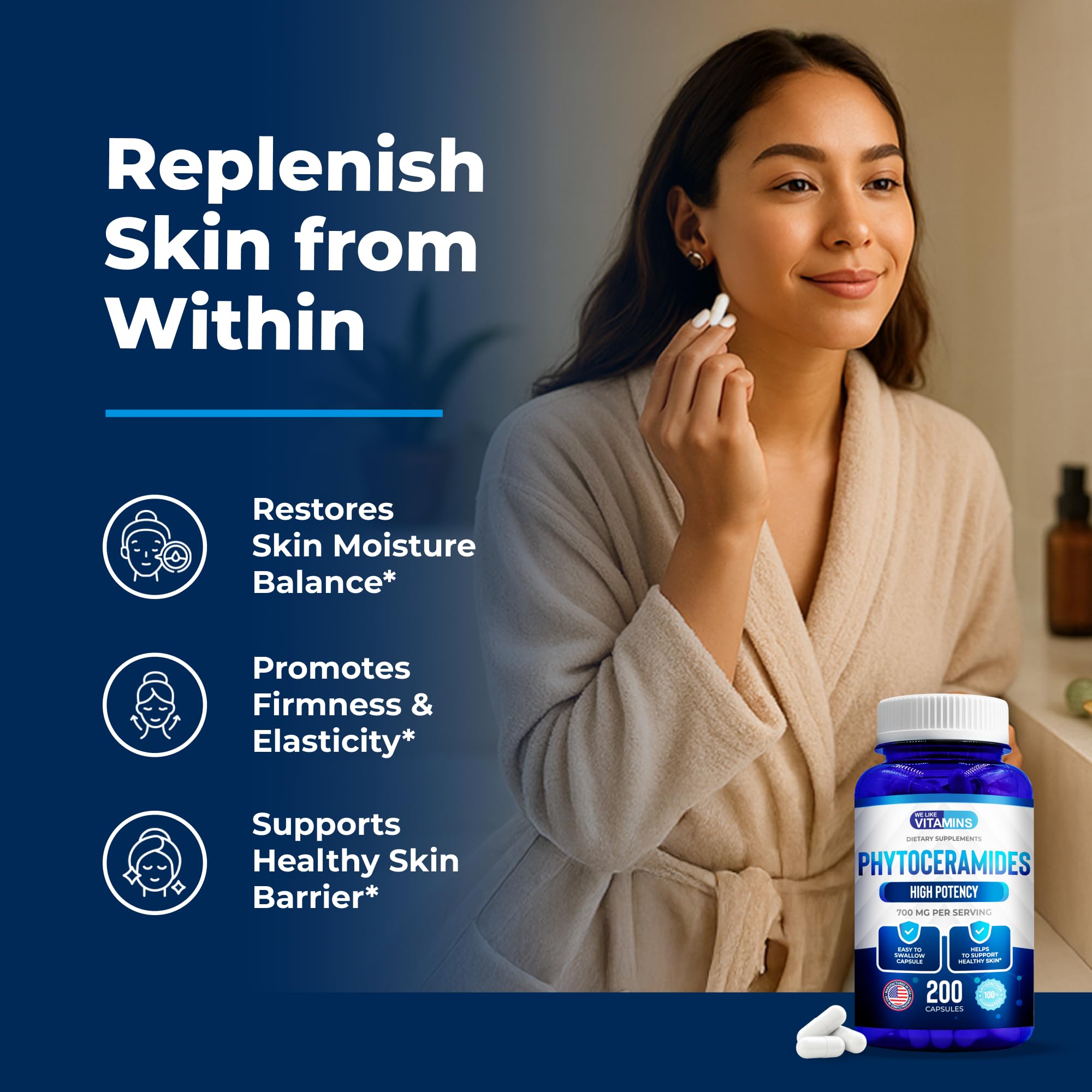 We Like Vitamins Phytoceramides capsules with serving size information