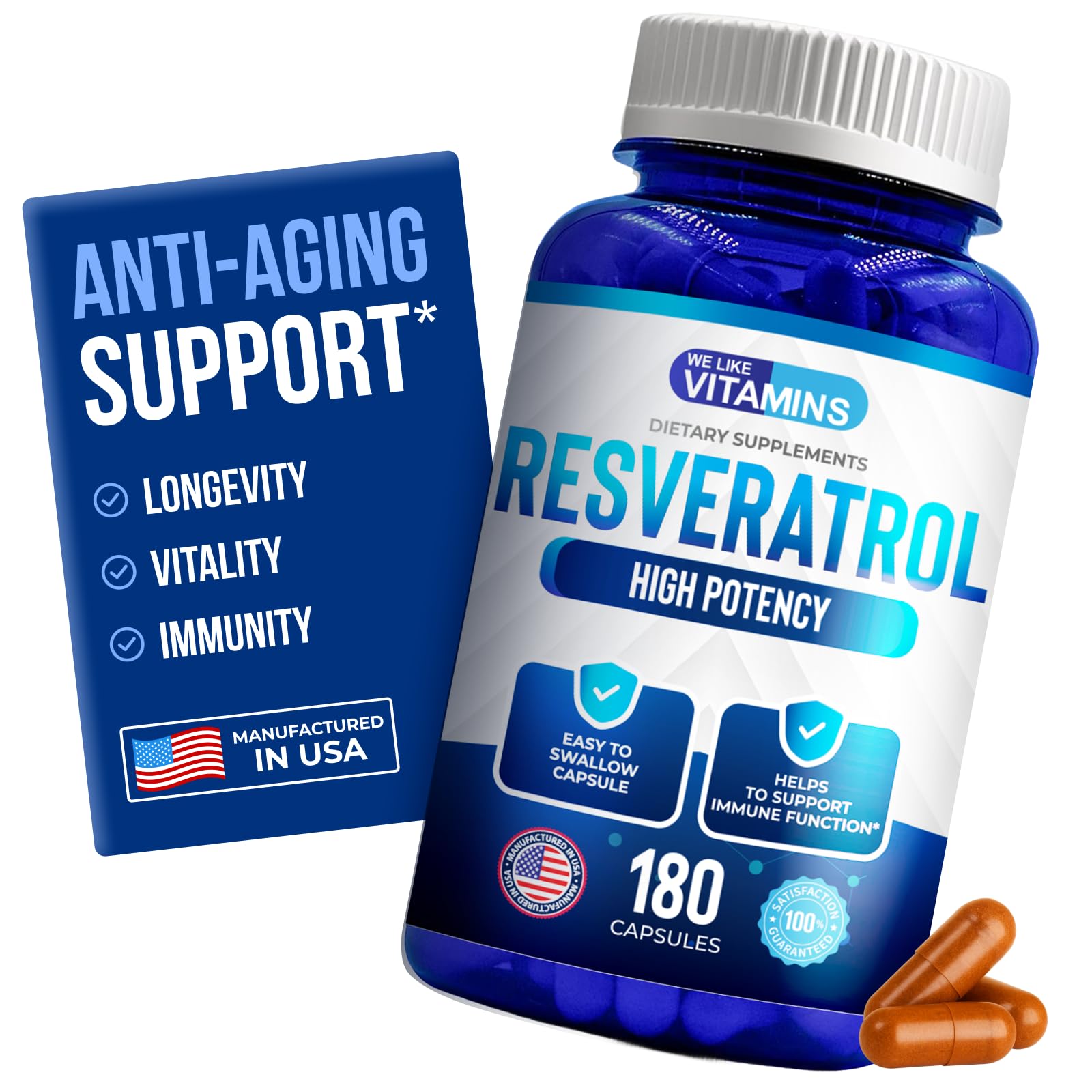 We Like Vitamins Resveratrol 1000mg supplement bottle front view