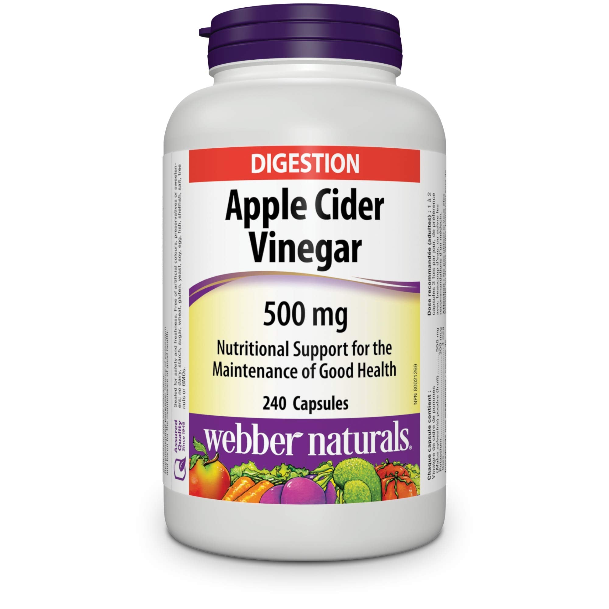 Webber Naturals Apple Cider Vinegar 500 mg Capsules front view