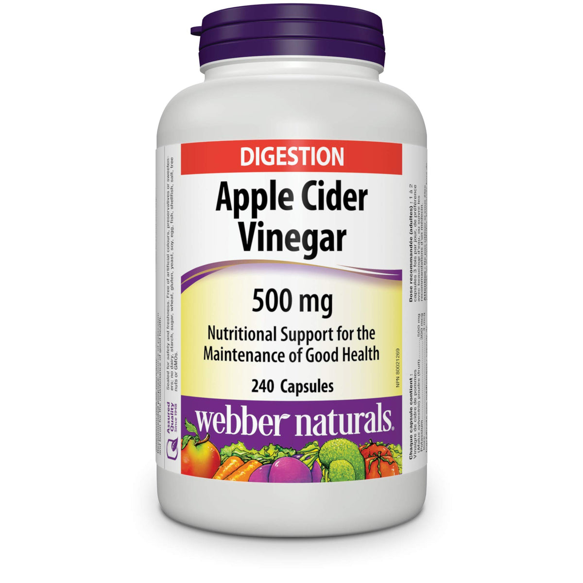 Webber Naturals Apple Cider Vinegar 500 mg Capsules front view