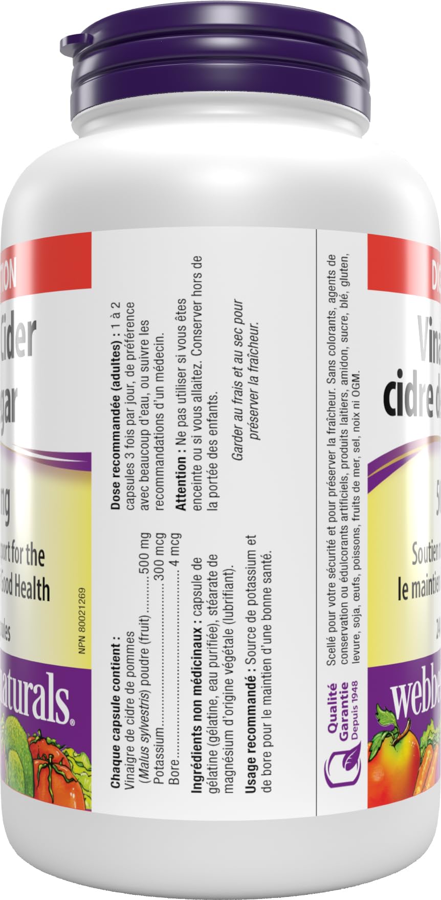 Webber Naturals Apple Cider Vinegar 500 mg Capsules with measuring spoon