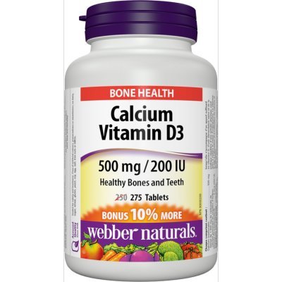 Webber Naturals Calcium Carbonate with Vitamin D 500mg tablets front view