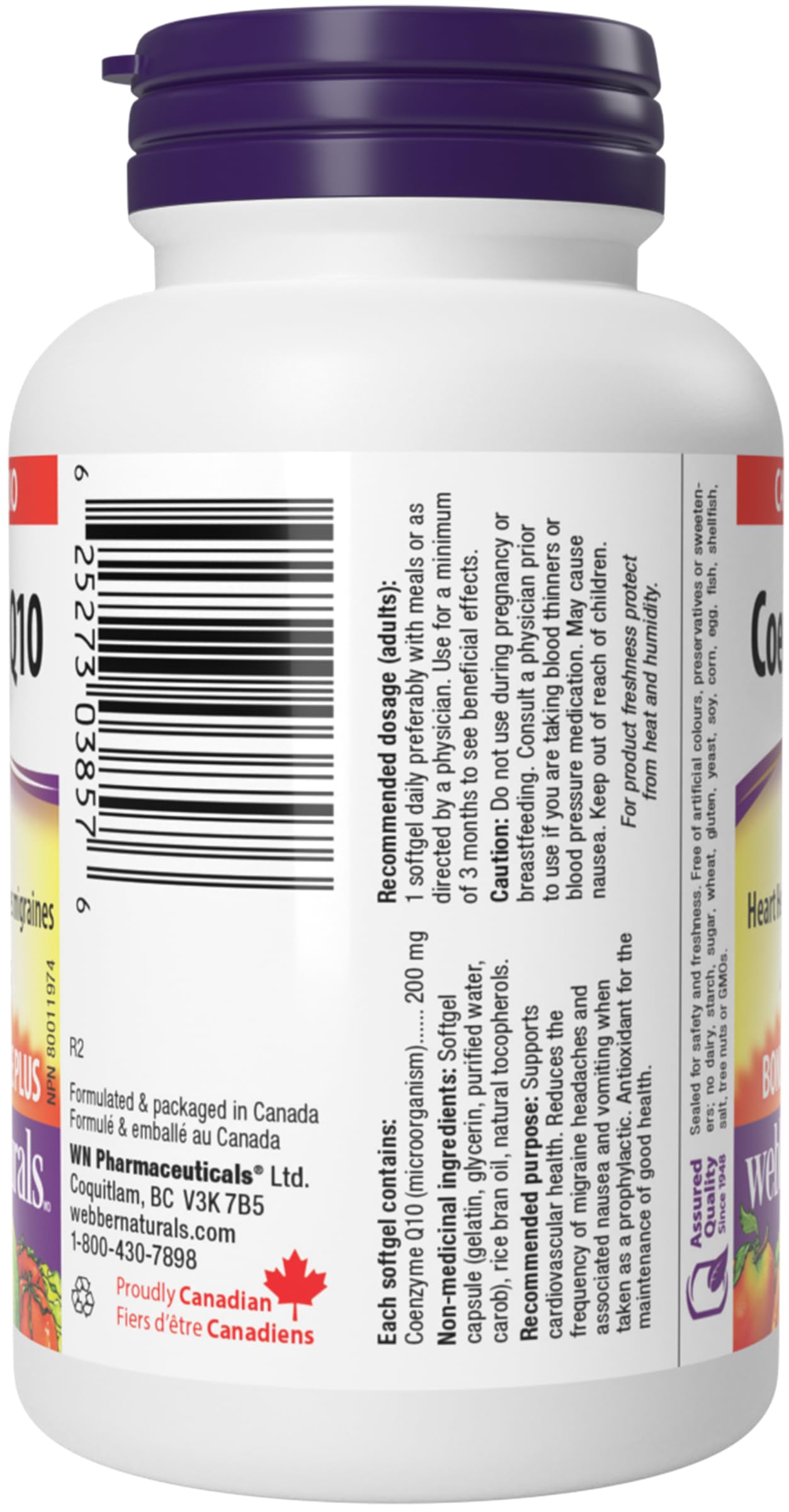 Webber Naturals CoQ10 200mg Softgels on a wooden table