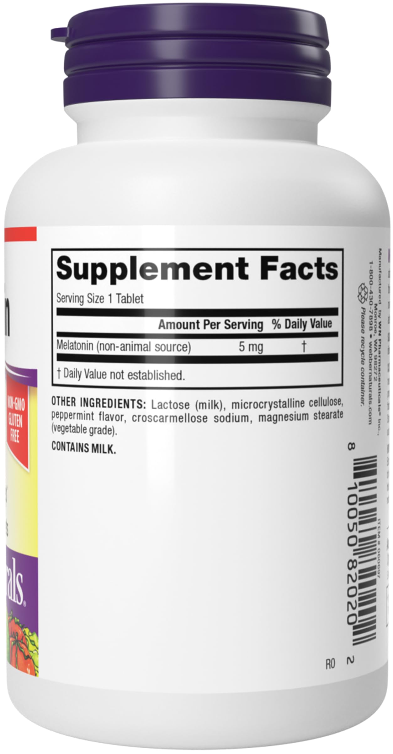Webber Naturals Extra Strength Melatonin 5 mg Sleep Aid ingredients list
