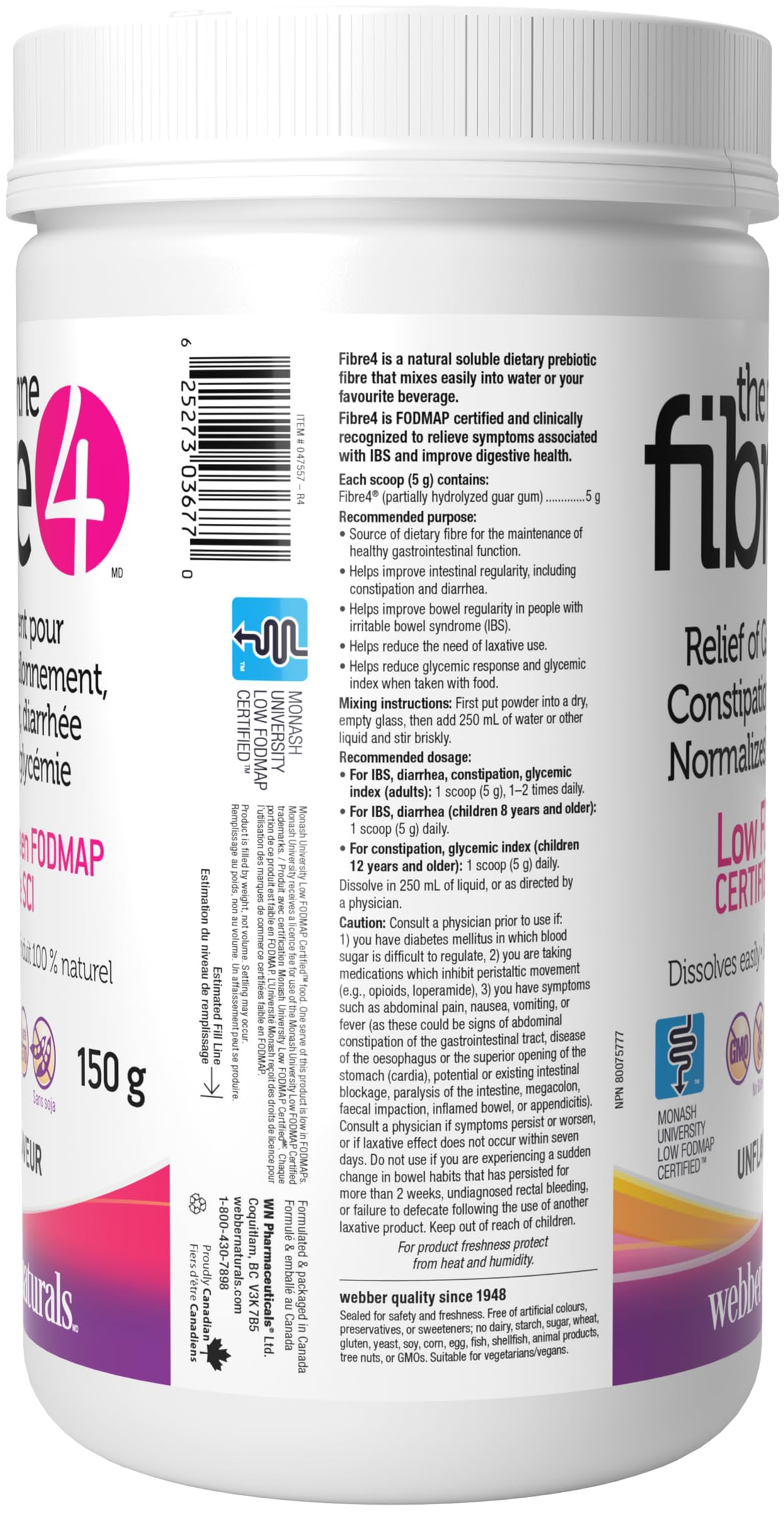 Webber Naturals Fibre 4 230g product on kitchen counter