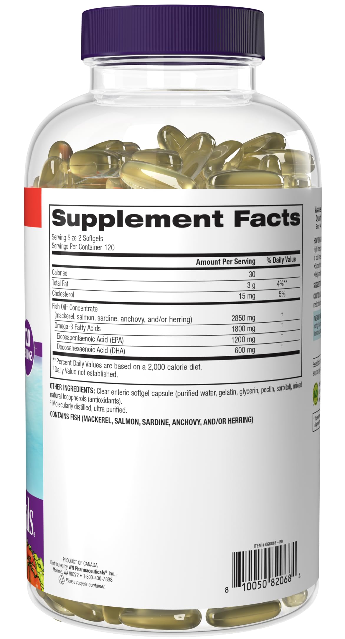 Webber Naturals Fish Oil Omega 3 Supplement back view of packaging