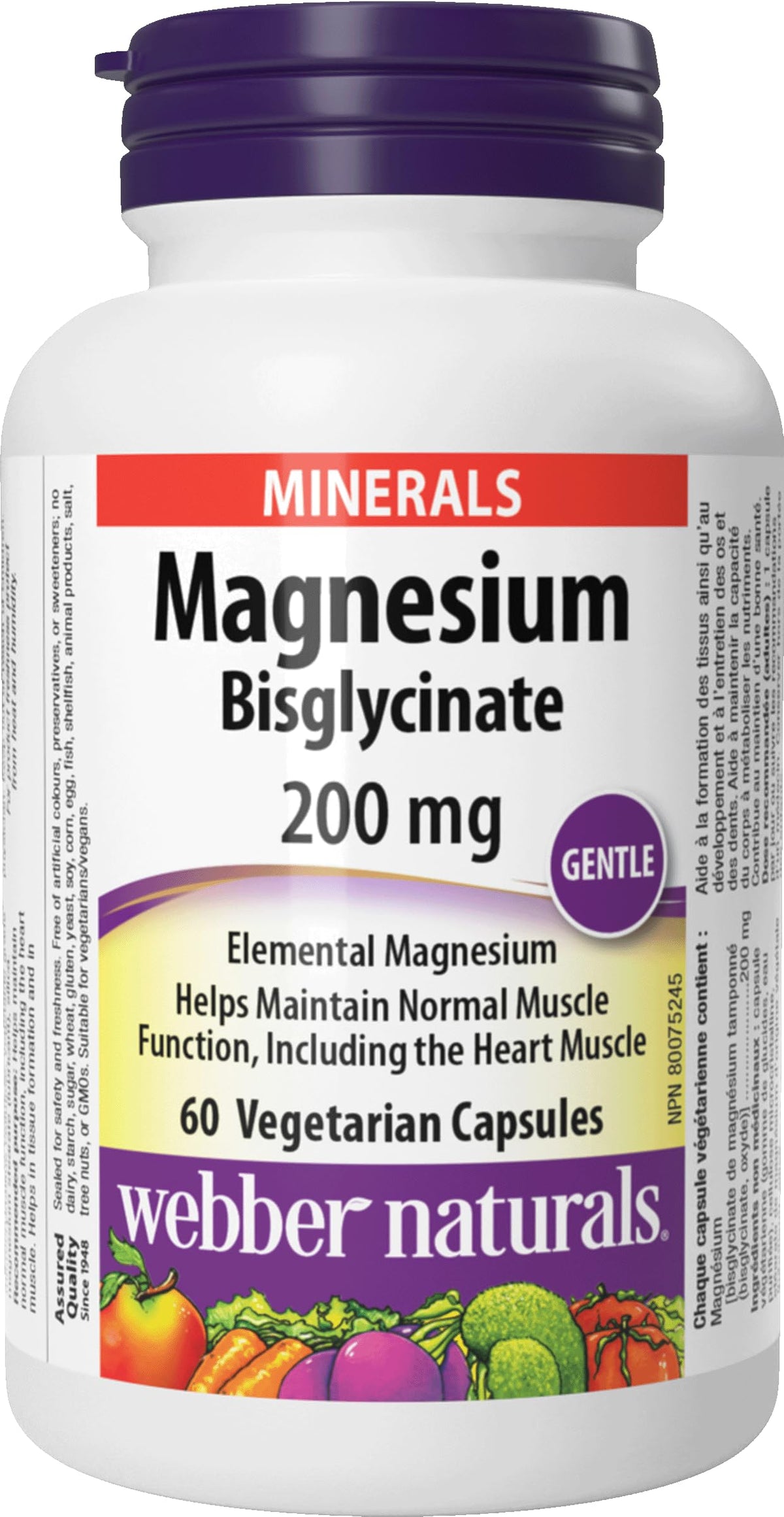 Webber Naturals Magnesium Bisglycinate 200mg capsule bottle front view