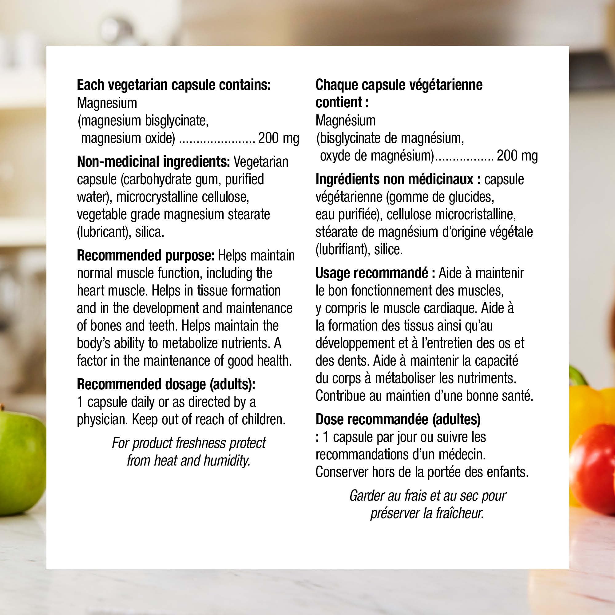 Webber Naturals Magnesium Bisglycinate 200mg capsule ingredients list