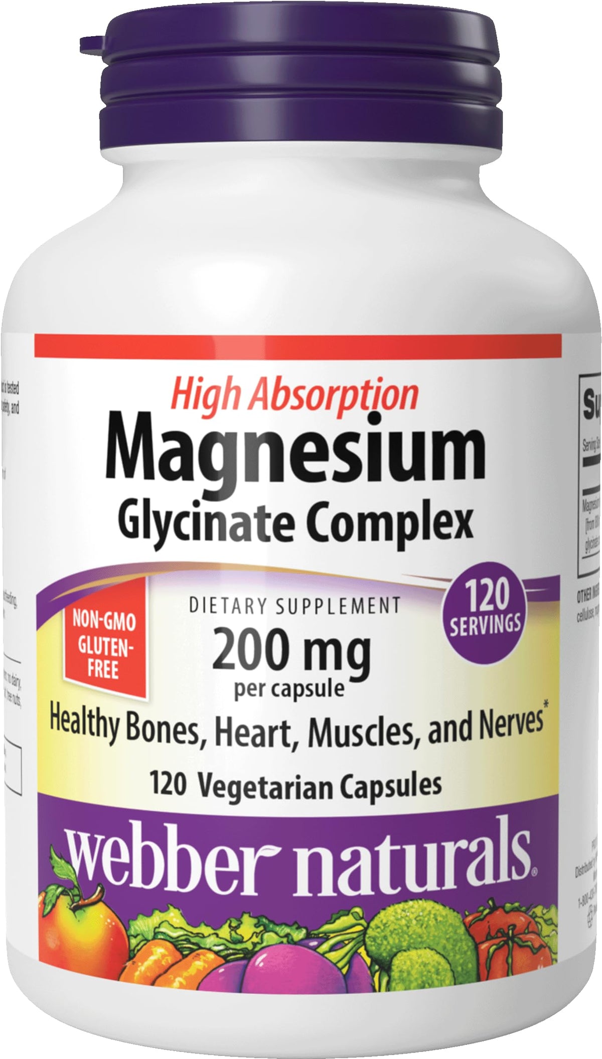 Webber Naturals Magnesium Glycinate 200mg capsule bottle front view
