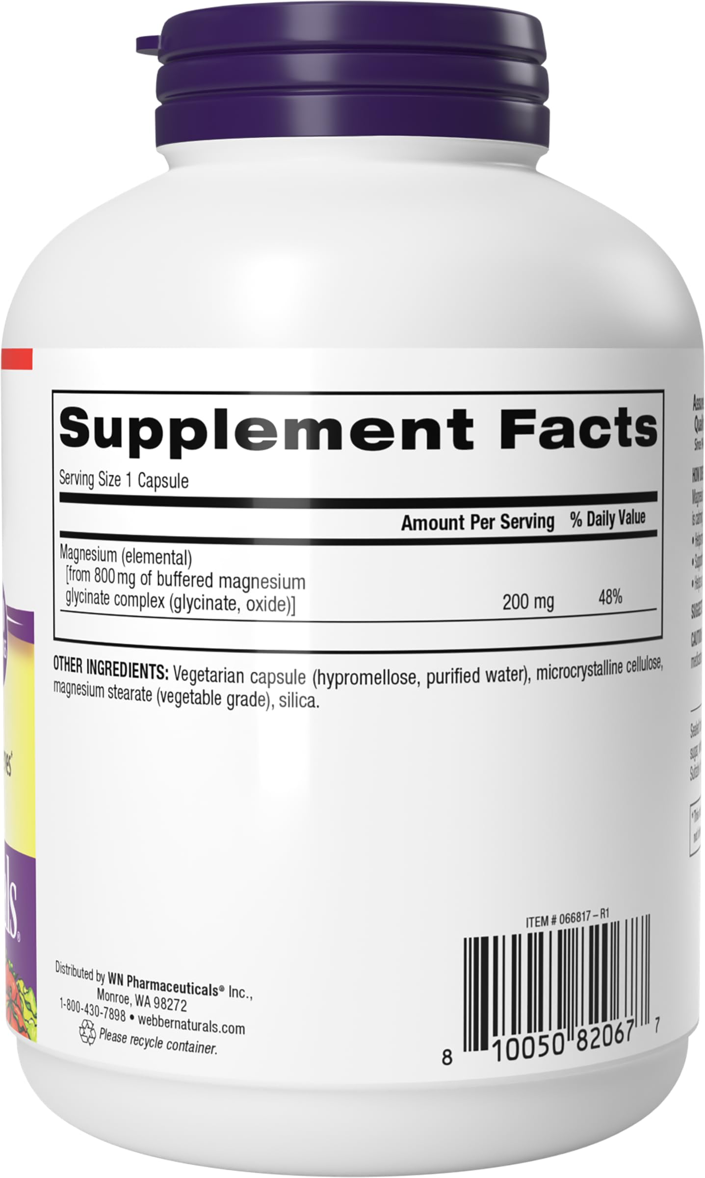 Webber Naturals Magnesium Glycinate 200mg capsules in a hand