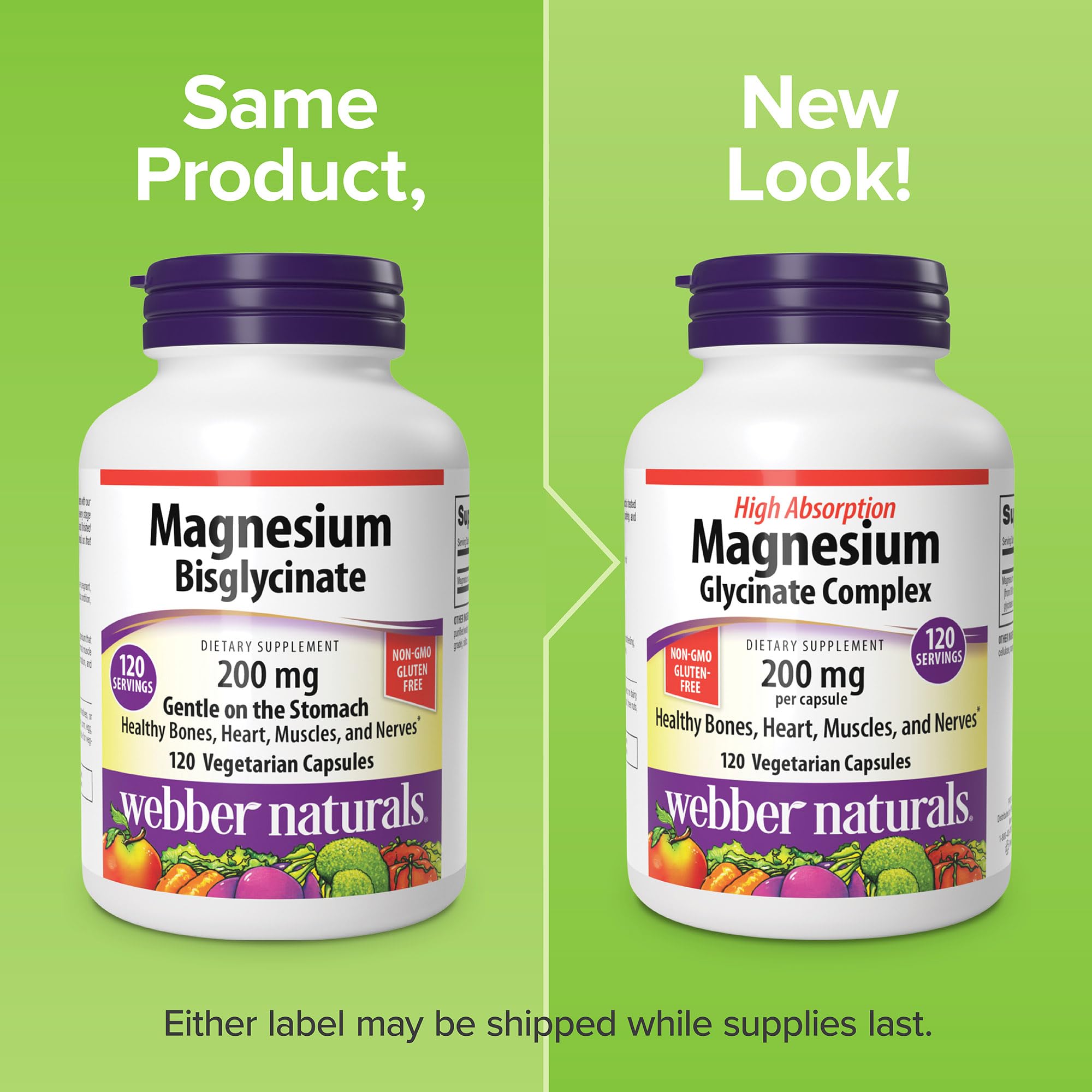 Webber Naturals Magnesium Glycinate 200mg capsules on a wooden surface
