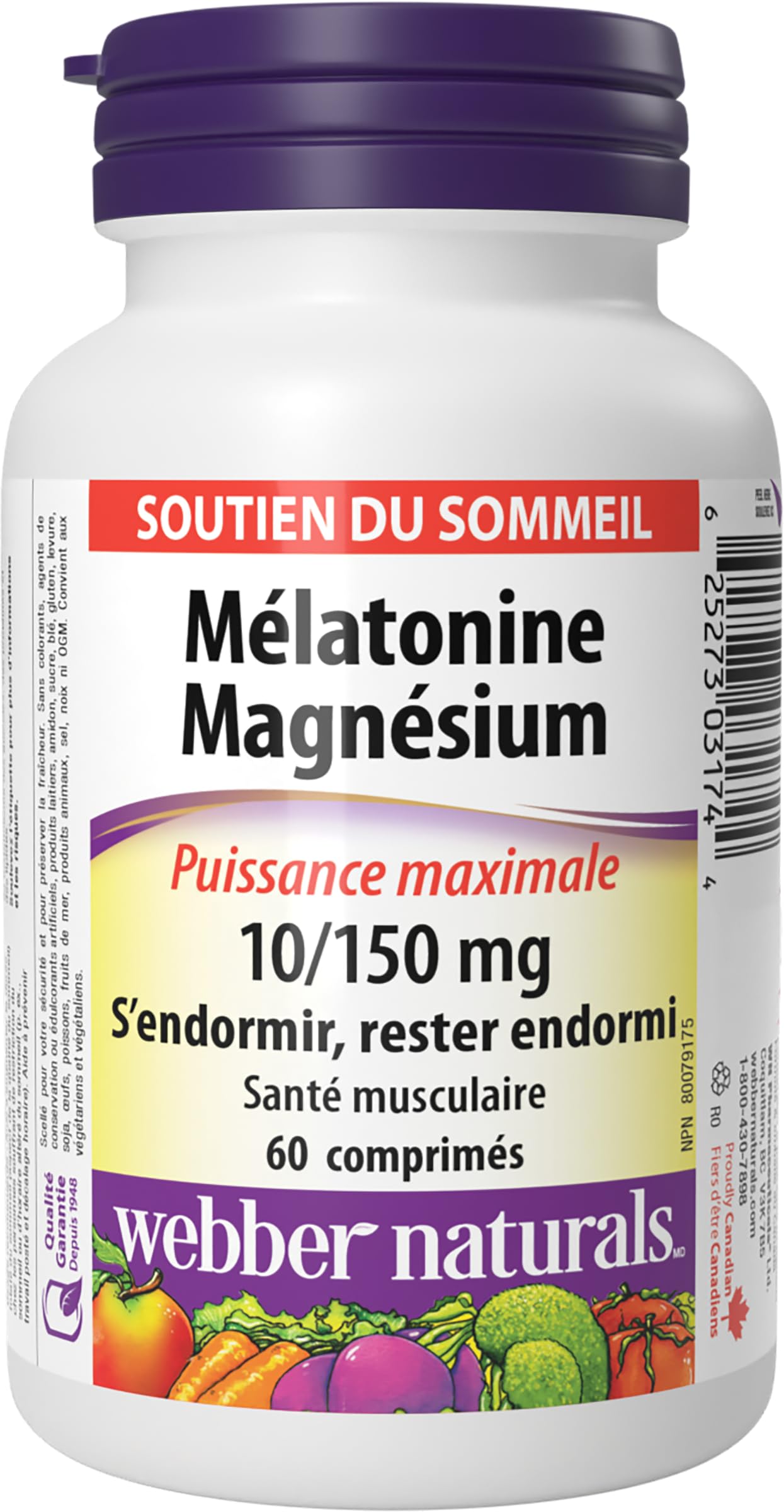 Webber Naturals Melatonin 10 mg with Magnesium 150 mg tablet packaging