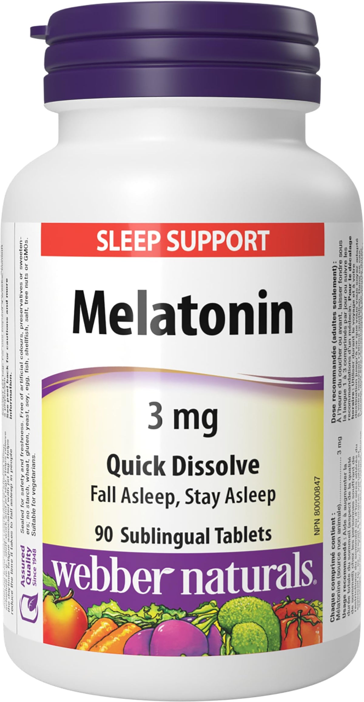 Webber Naturals Melatonin 3 mg Quick Dissolve Tablets front view