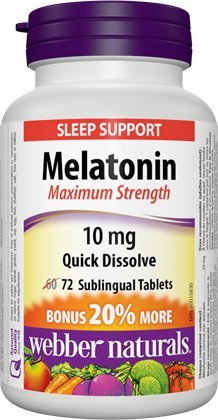 Webber Naturals Melatonin Easy Dissolve 10 mg sublingual tablets front view