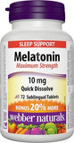 Webber Naturals Melatonin Easy Dissolve 10 mg sublingual tablets front view