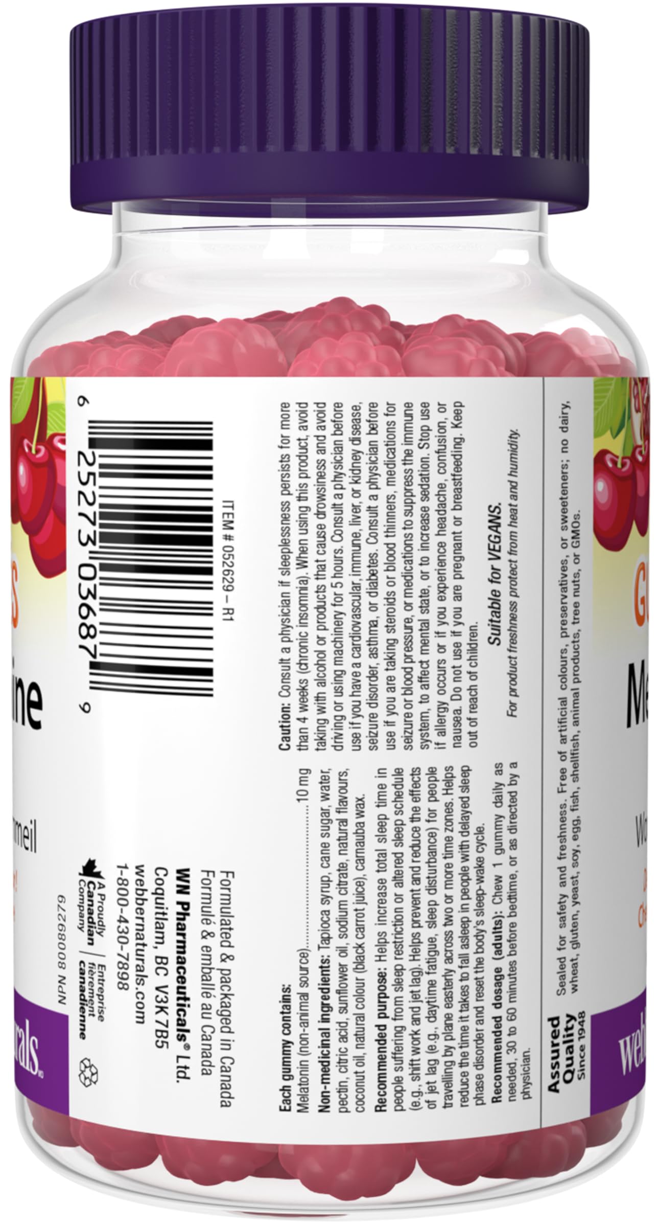 Webber Naturals Melatonin Gummies 10mg with a glass of water