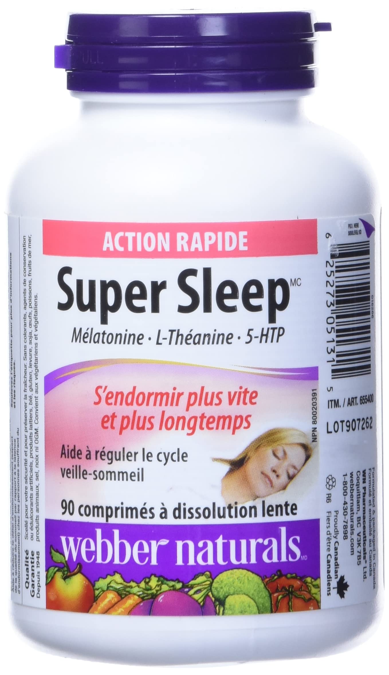 Webber Naturals Sleep Supplement Tablets side view with ingredients list