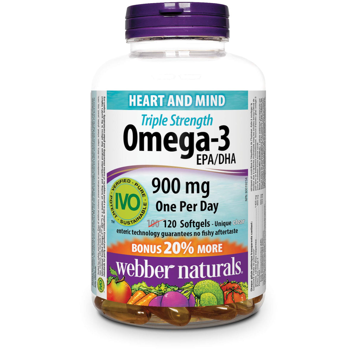 Webber Naturals Triple Strength Omega-3 900mg softgels front view
