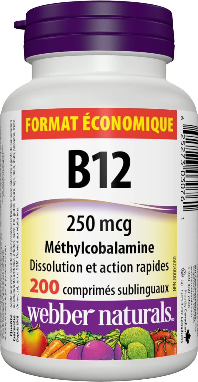 Webber Naturals Vitamin B12 250 mcg sublingual tablets packaging