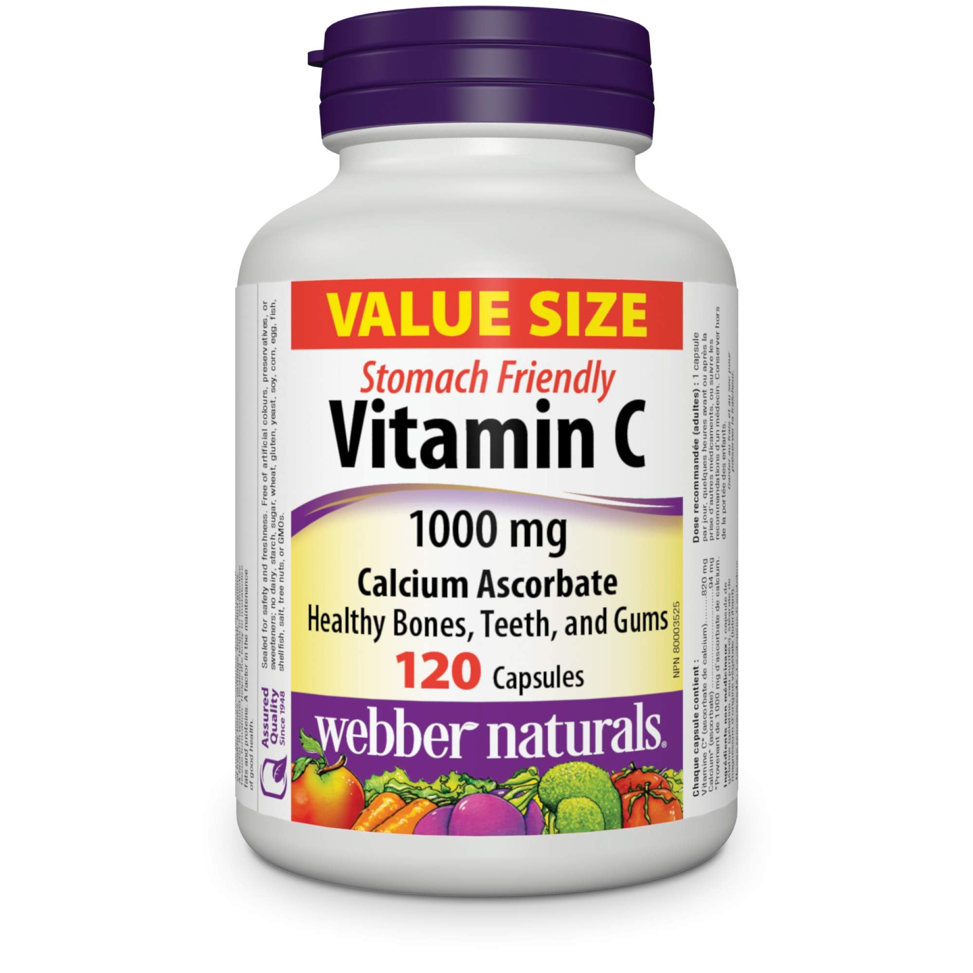 Webber Naturals Vitamin C Calcium Ascorbate 1000 mg capsules front view