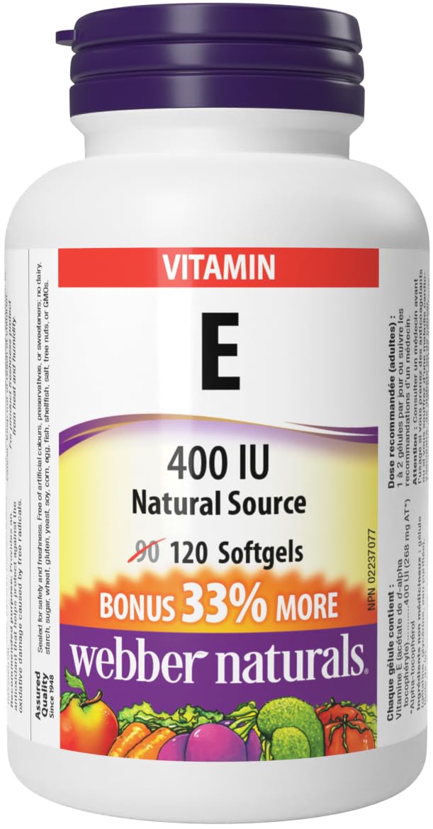 Webber Naturals Vitamin E Softgels 400 IU front view