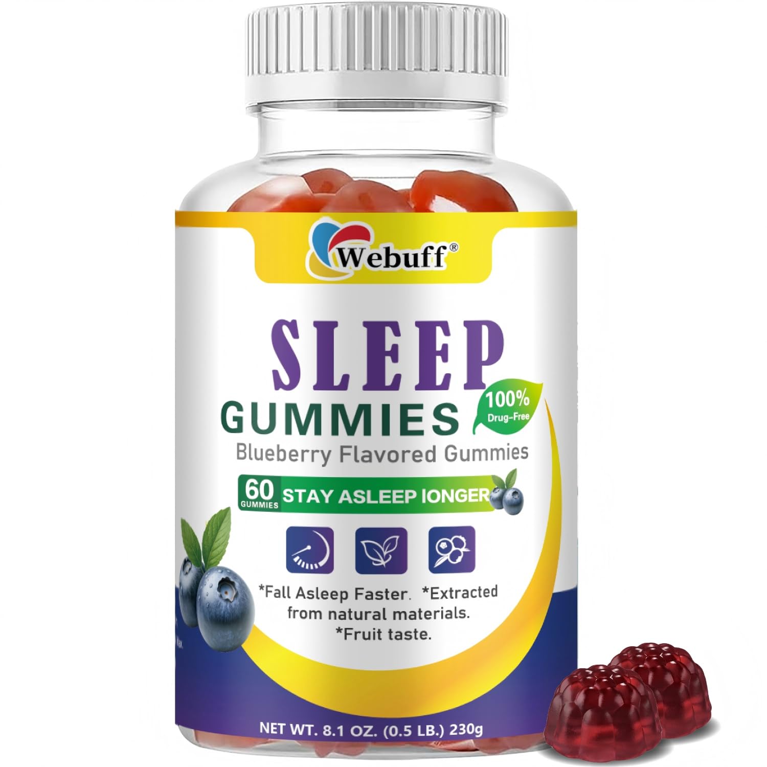 Webuff Melatonin Gummies 60 Count bottle front view