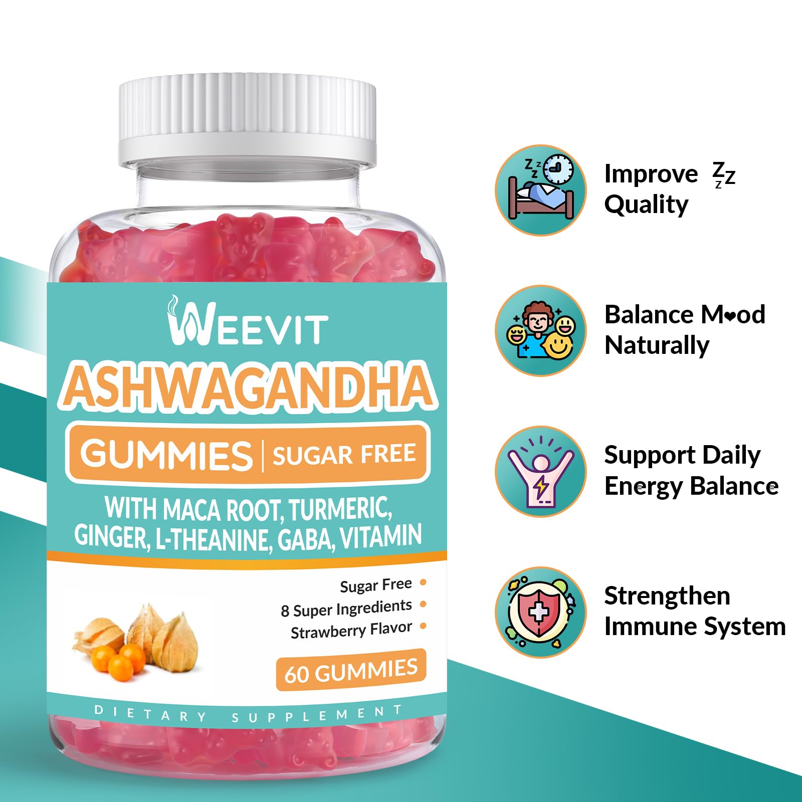 WEEVIT Ashwagandha Gummies showing soft, chewable texture