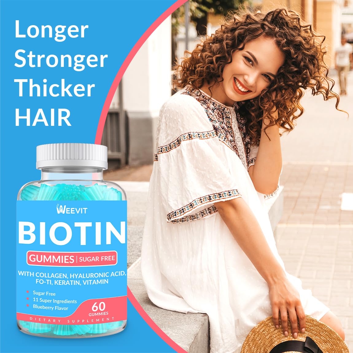 WEEVIT Biotin Gummies 10000MCG lifestyle scene with bottle