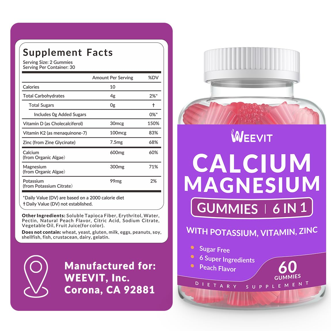 WEEVIT Calcium Gummies open package with gummies