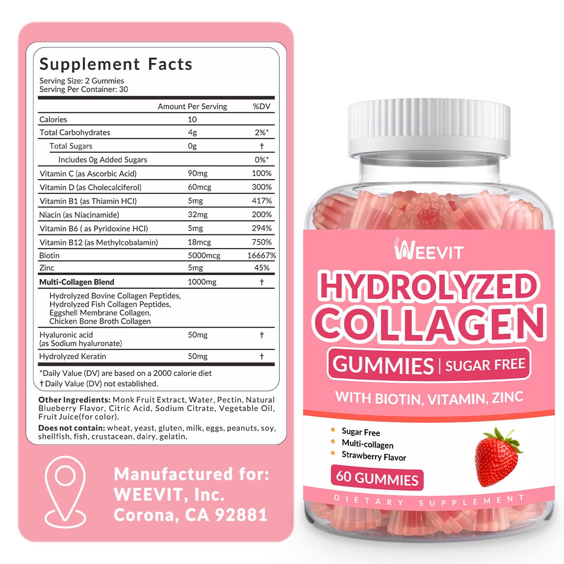 WEEVIT Collagen Gummies side view showing nutritional information