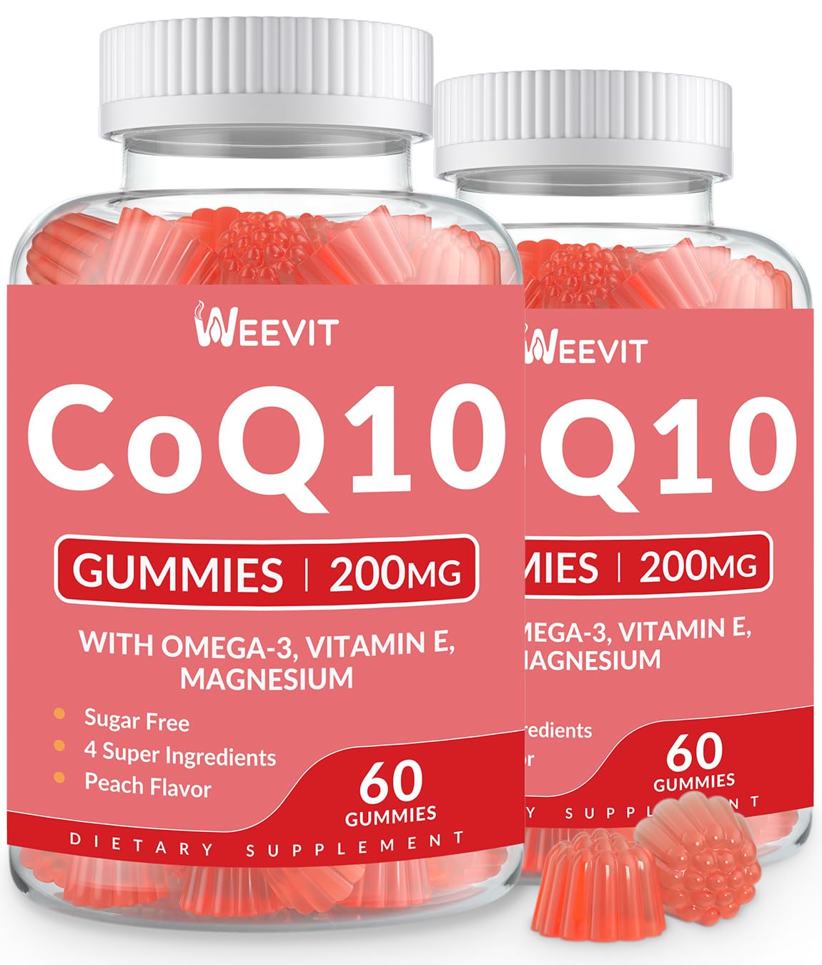 WEEVIT CoQ10 Gummies peach flavour front view