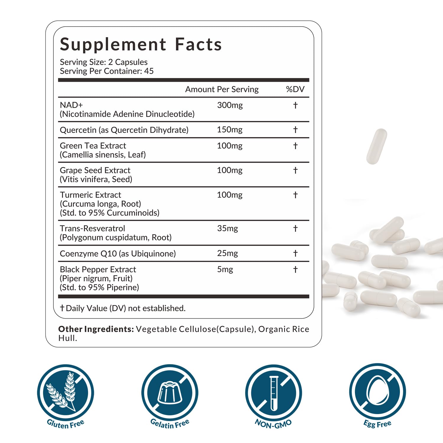 WEEVIT NAD+ Supplement Capsules side view showing capsule size